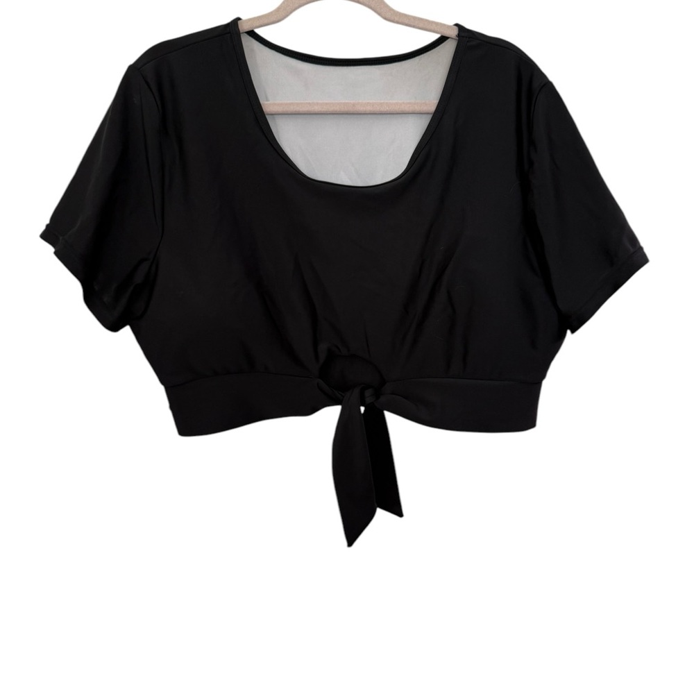 Black Tie-Front Swim Top